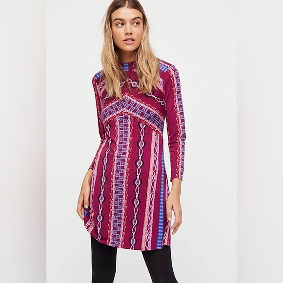 Fre People Purple Stripe High Neck Mini Dress - Picture 1 of 13